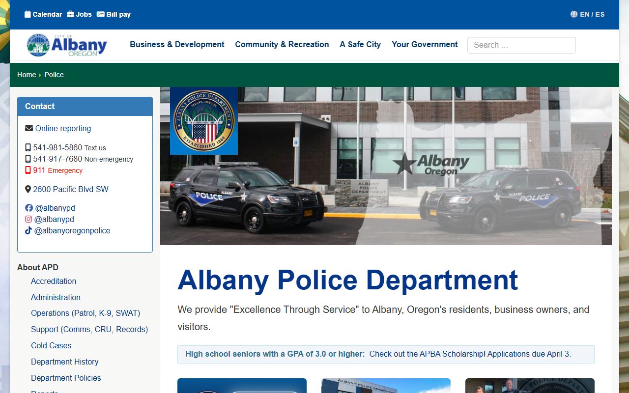 Albany Police Department website for busted mugshots and arrest records