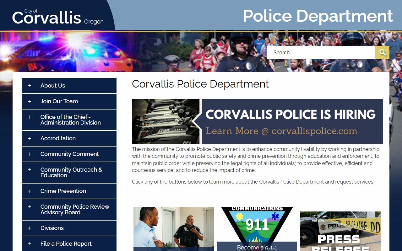 Corvallis Police Department website for busted mugshots and arrest data