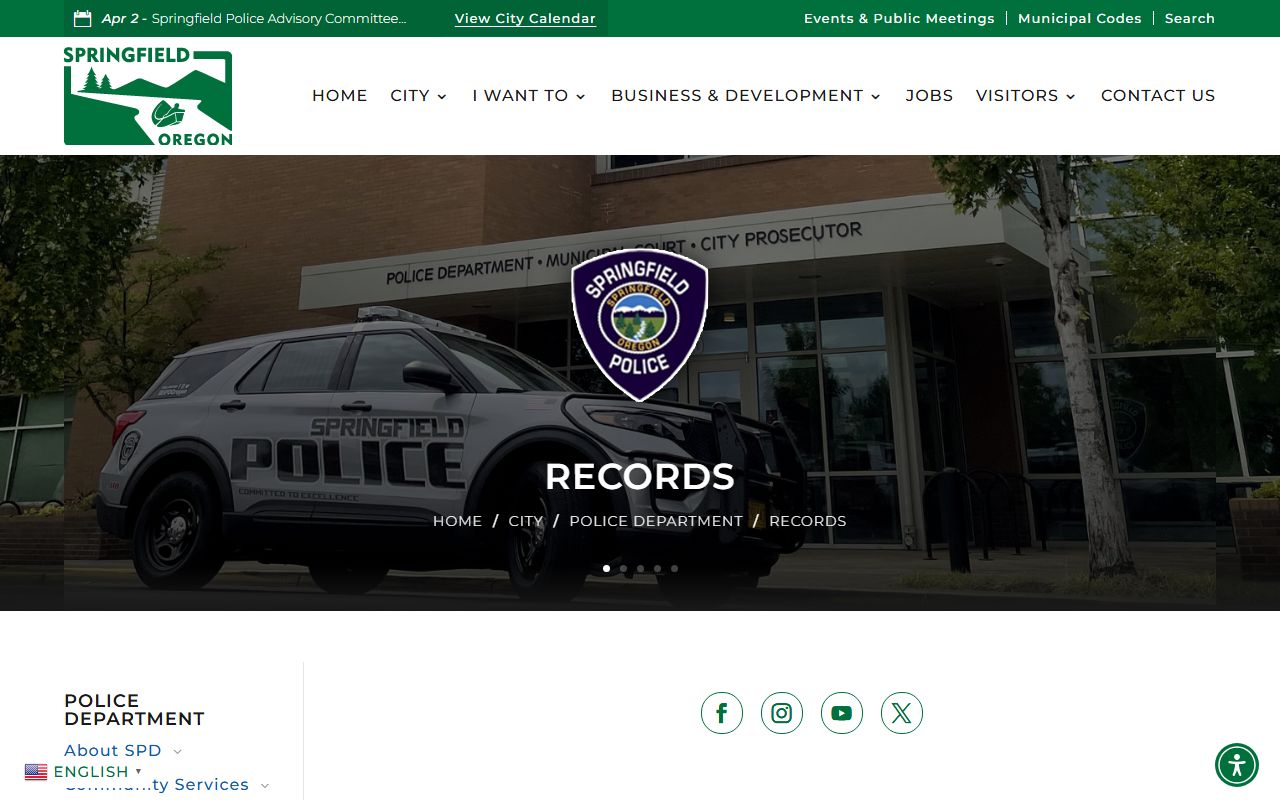 Springfield Police records page for requesting busted mugshots data
