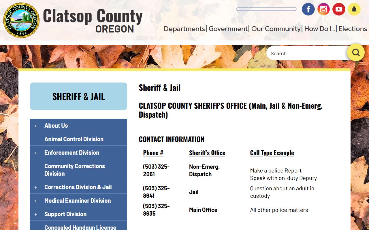 Clatsop County Sheriff's Office website for busted mugshots and arrest records
