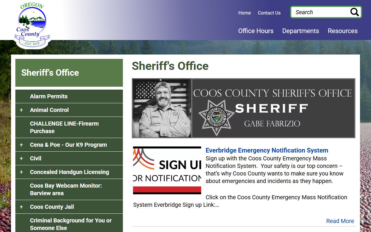 Coos County Sheriff website for arrest records and busted mugshots