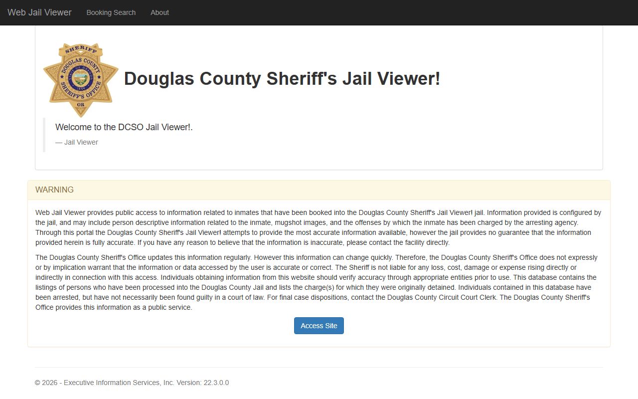 Douglas County jail viewer search tool for booking records