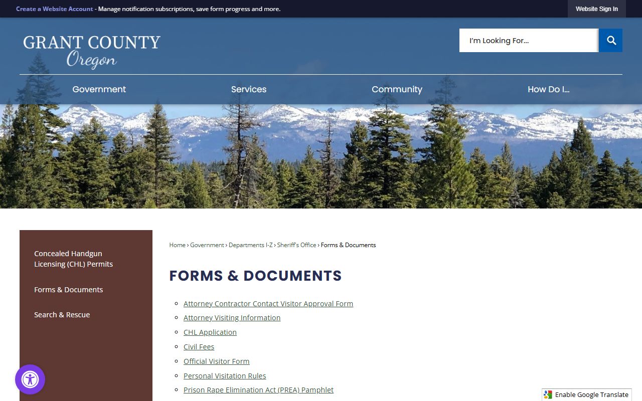 Grant County Community Corrections office for supervision records