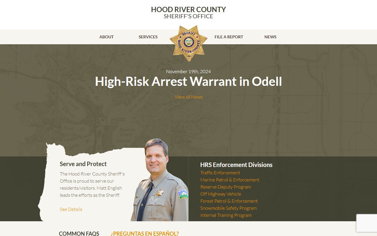 Hood River County Sheriff's Office website for Hood River County busted mugshots and arrest records
