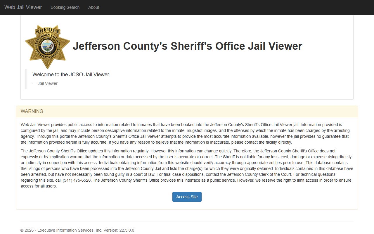 Jefferson County Jail Viewer showing inmate search and booking data for Jefferson County busted mugshots