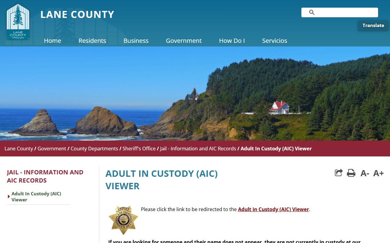 Lane County AIC inmate viewer for searching busted mugshots by name in Eugene Oregon