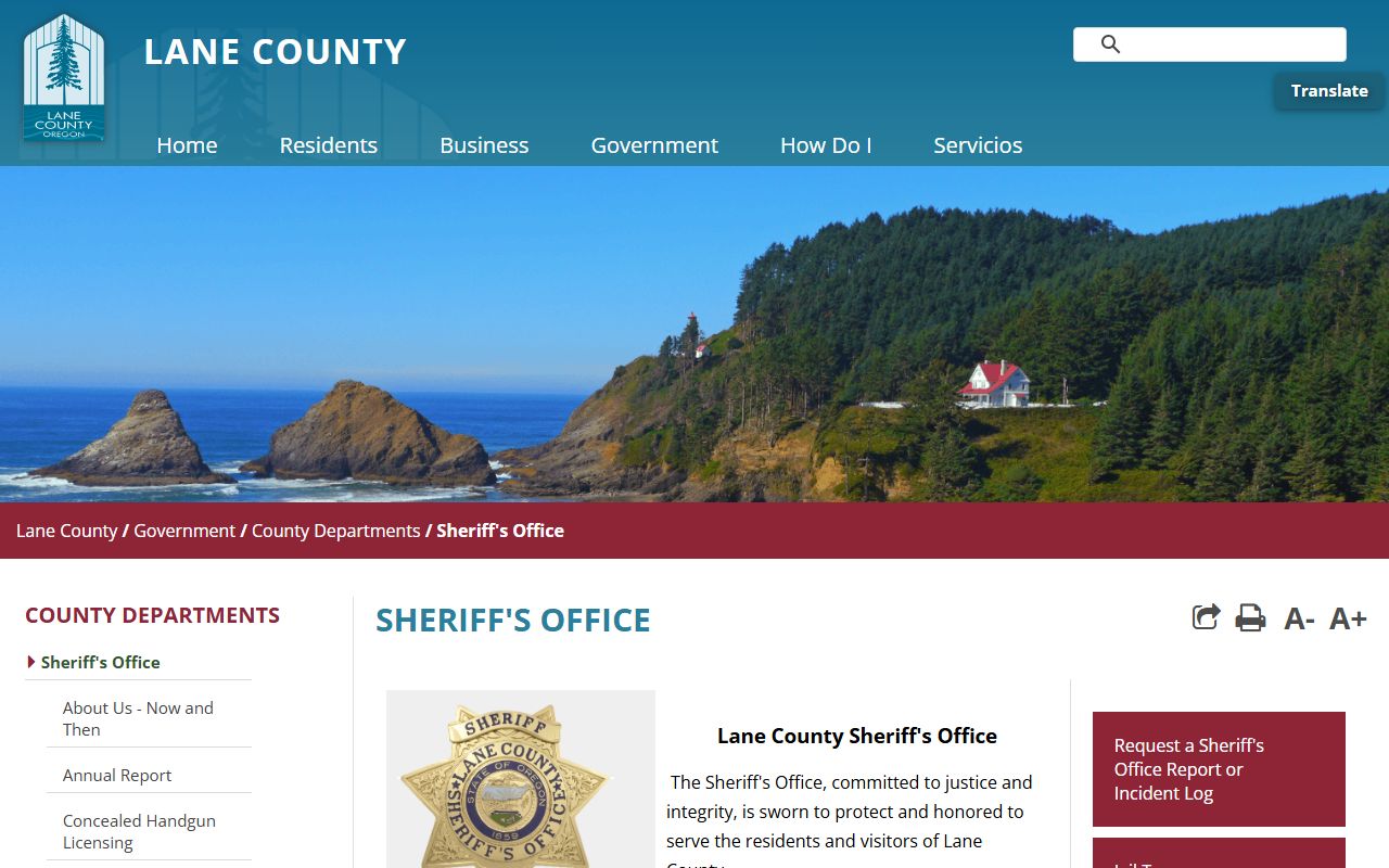 Lane County Sheriff website for accessing inmate viewer and busted mugshots in Eugene Oregon