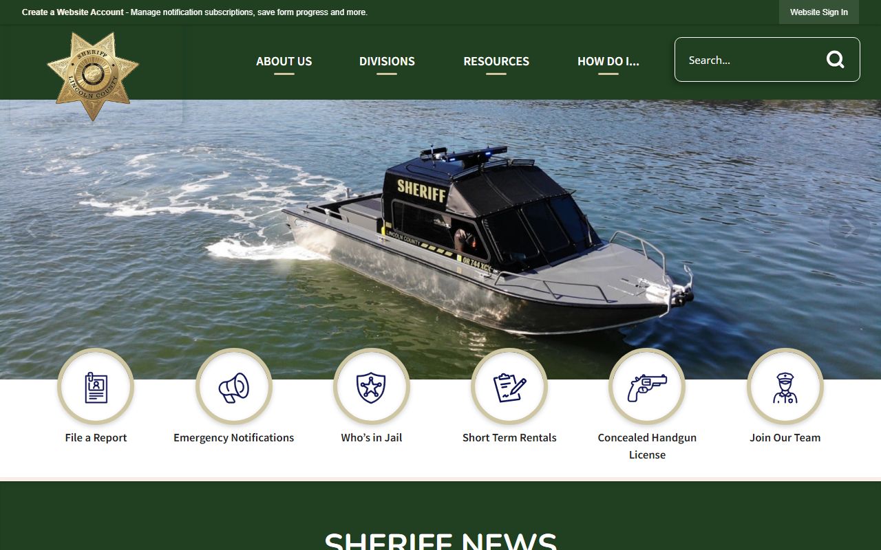 Lincoln County Sheriff's Office website for Newport Oregon arrest records