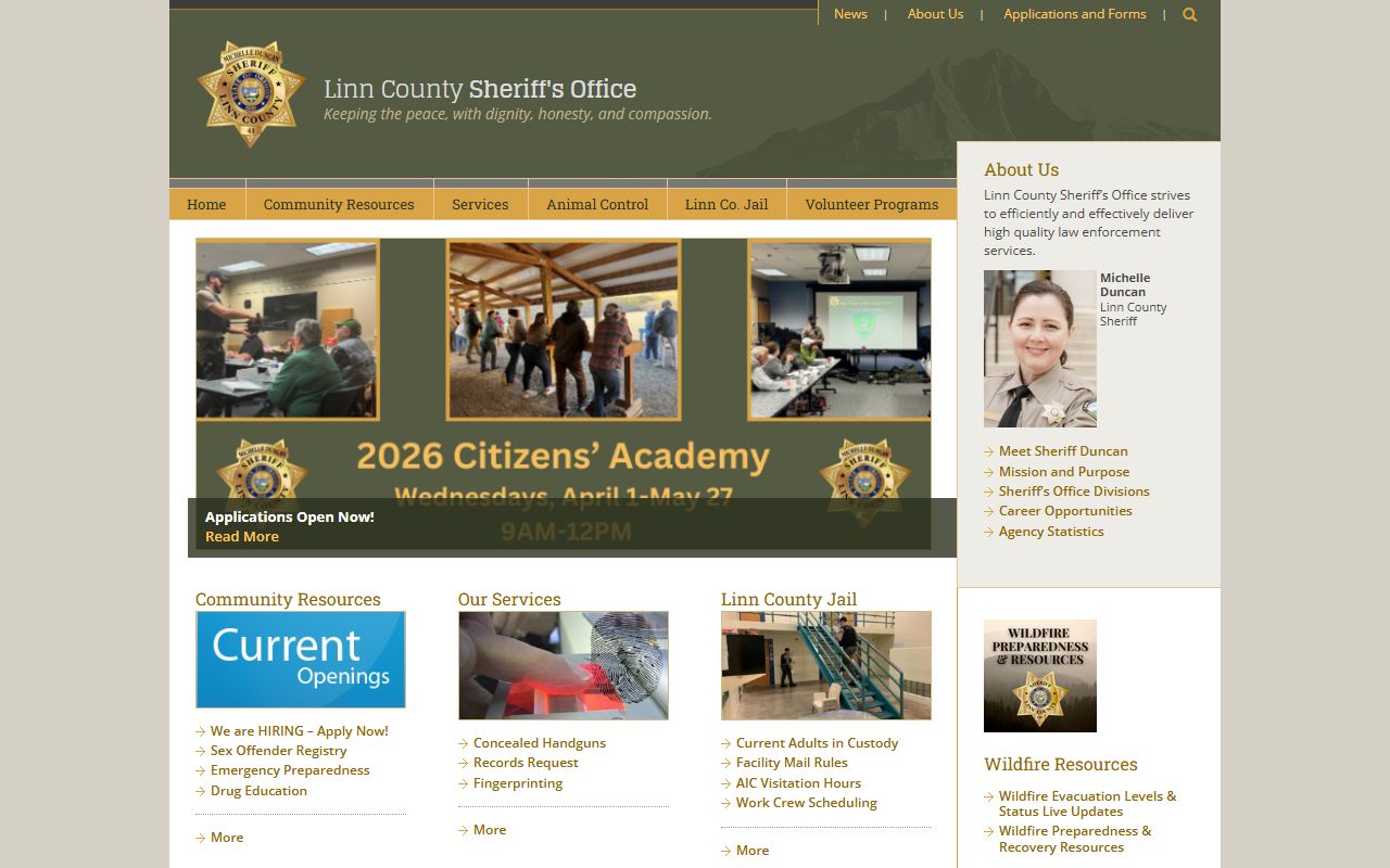 Linn County Sheriff's Office website for Albany Oregon law enforcement