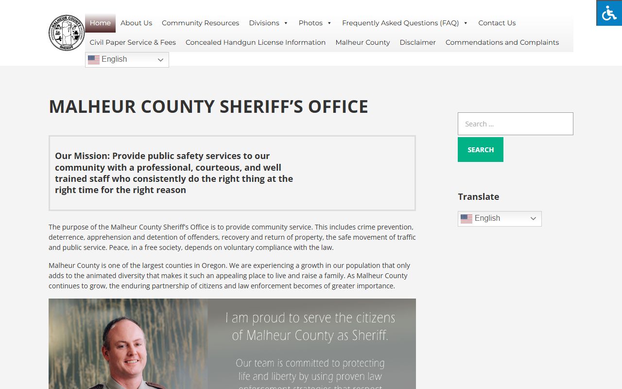 Malheur County Sheriff's Office website for Vale Oregon law enforcement