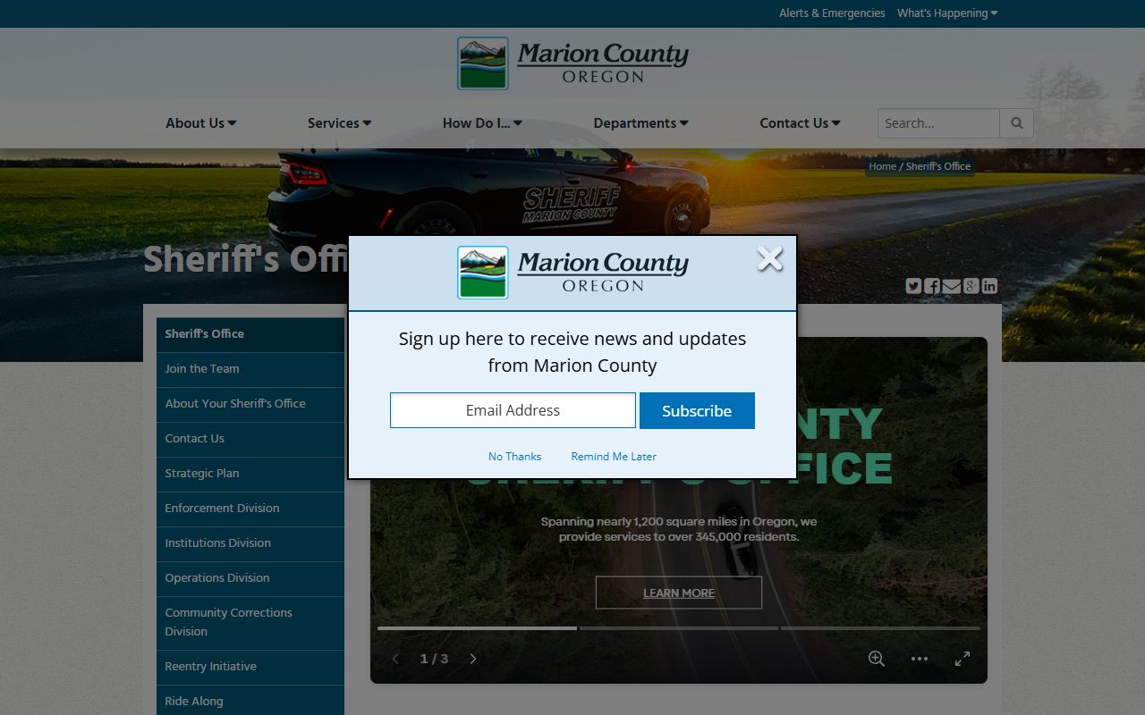 Marion County Sheriff's Office website for Salem Oregon law enforcement and arrest records