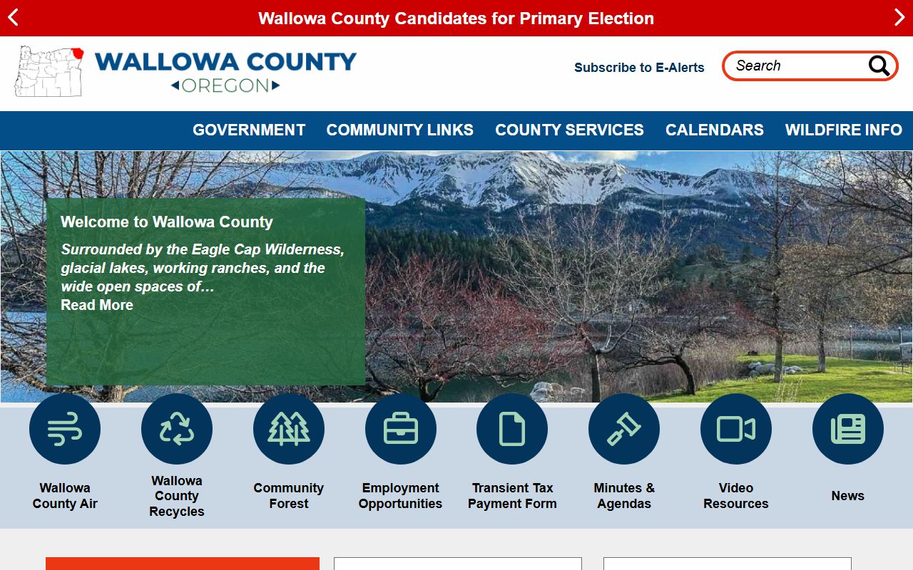 Wallowa County Sheriff website showing office information and services in Enterprise