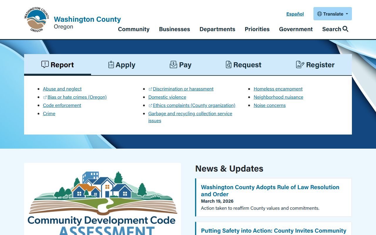 Washington County Sheriff website homepage for arrest record access