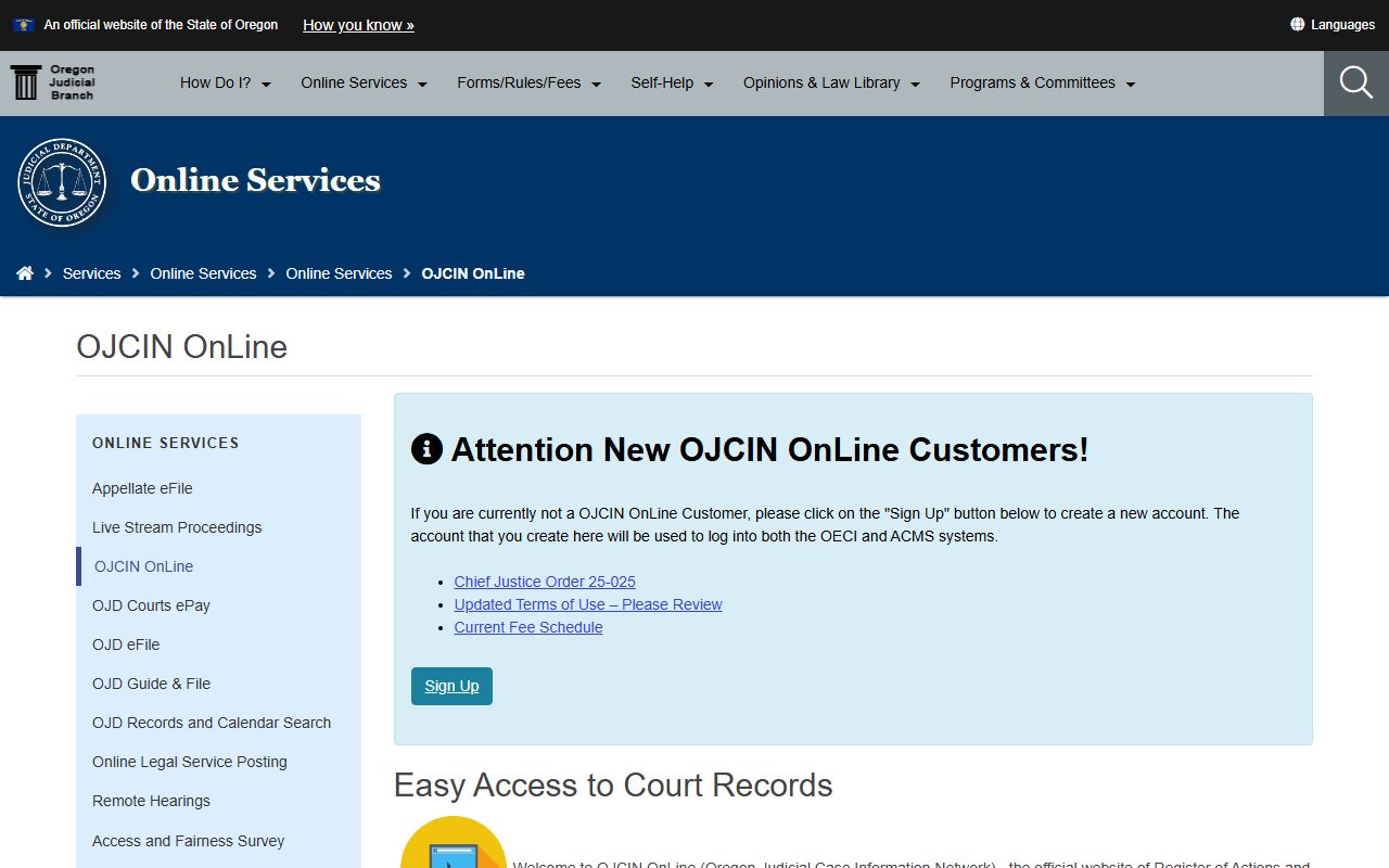 OJCIN Online subscription for Oregon busted mugshots court records
